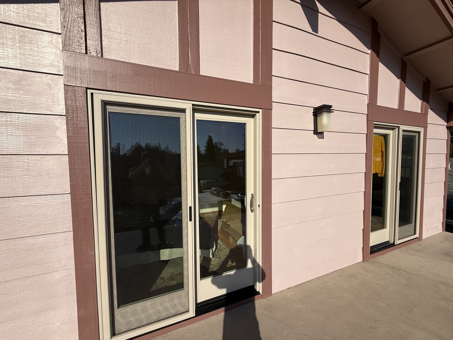 Finished waterproof deck by exterior doors